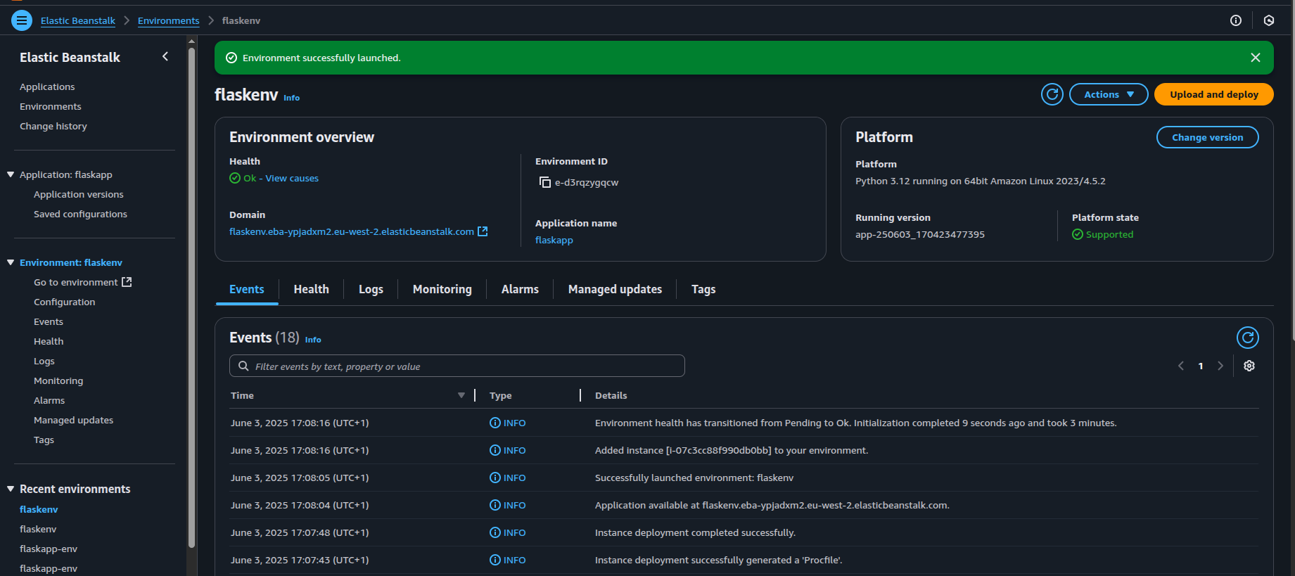 Elasticbeanstalk environment successful deployment